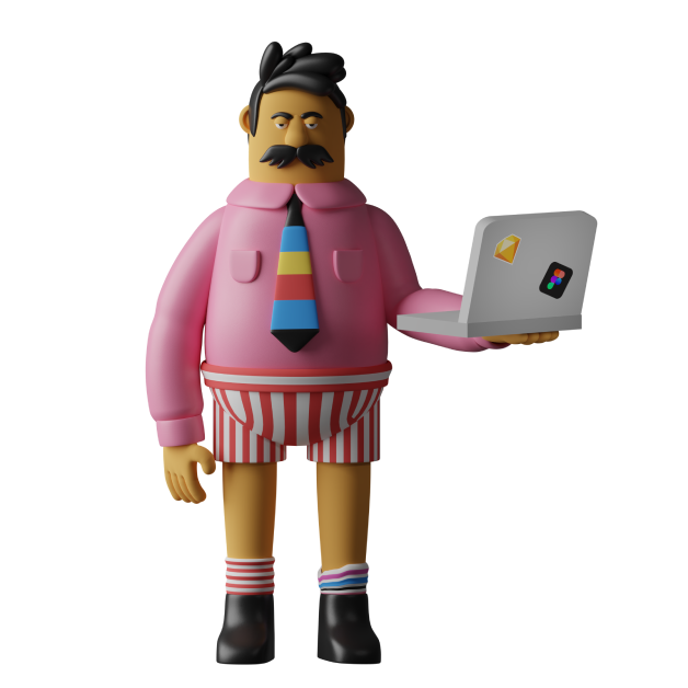 Person holdin a laptop 3d design